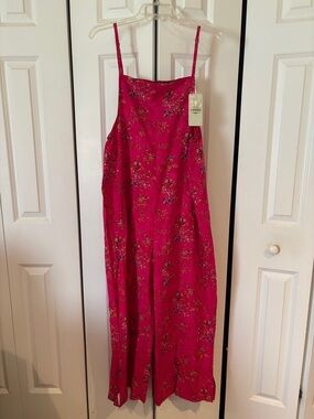 Bright Floral Pink Spaghetti-Strap Jumpsuit by YESNO